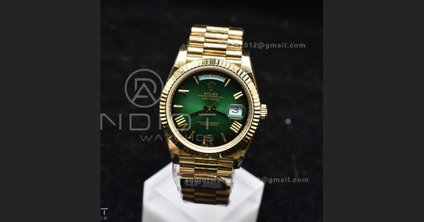 DayDate 40 YG QF Best Edition 904L Steel Green/Black Dial on President Bracelet A2836 V4 (Gain Weight)