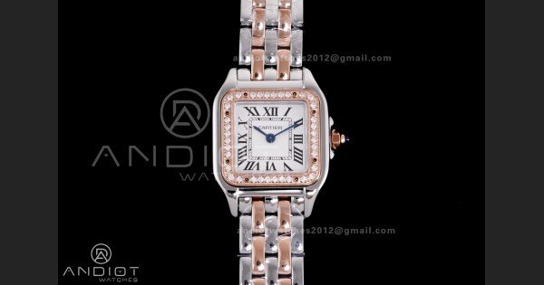 Panthère 22mm BVF 1:1 Best Edition SS/RG White Dial Diamonds Bezel on SS/RG Bracelet Ronda Quartz - Image 3