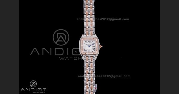 Panthère 22mm BVF 1:1 Best Edition SS/RG White Dial Diamonds Bezel on SS/RG Bracelet Ronda Quartz