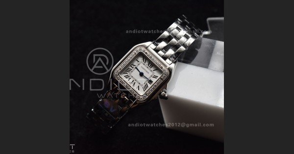 Panthère 22mm BVF 1:1 Best Edition SS White Dial Diamonds Bezel on SS Bracelet Ronda Quartz - Image 3