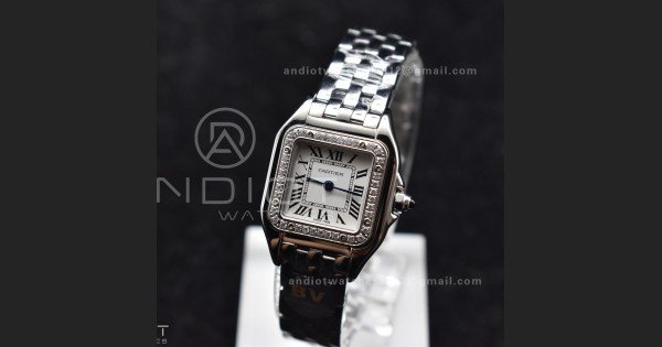 Panthère 22mm BVF 1:1 Best Edition SS White Dial Diamonds Bezel on SS Bracelet Ronda Quartz