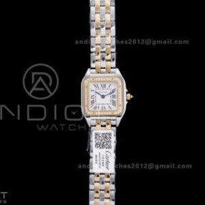 Panthère Ladies 22mm SS/YG AF 1:1 Best Edition White Dial Diamonds Bezel on SS/YG Bracelet Ronda Quartz