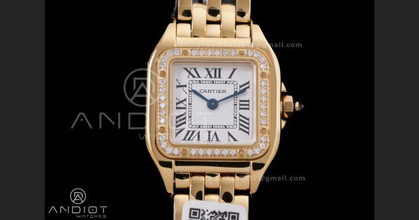 Panthère Ladies 22mm YG AF 1:1 Best Edition White Dial Diamonds Bezel on YG Bracelet Ronda Quartz - Image 3