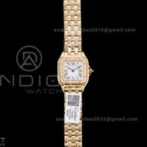 Panthère Ladies 22mm YG AF 1:1 Best Edition White Dial Diamonds Bezel on YG Bracelet Ronda Quartz