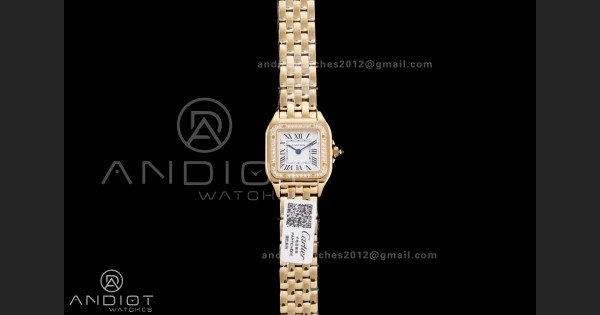 Panthère Ladies 22mm YG AF 1:1 Best Edition White Dial Diamonds Bezel on YG Bracelet Ronda Quartz