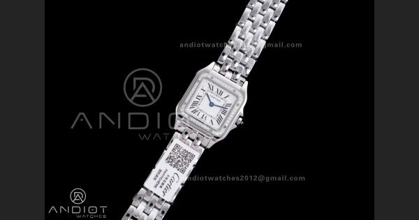 Panthère Ladies 27mm SS AF 1:1 Best Edition White Dial Diamonds Bezel on SS Bracelet Ronda Quartz - Image 2
