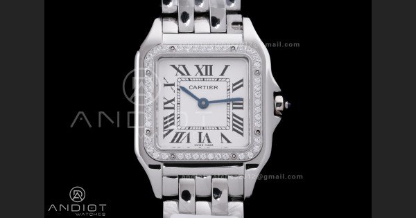 Panthère Ladies 27mm SS AF 1:1 Best Edition White Dial Diamonds Bezel on SS Bracelet Ronda Quartz - Image 3