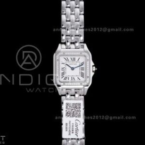 Panthère Ladies 27mm SS AF 1:1 Best Edition White Dial Diamonds Bezel on SS Bracelet Ronda Quartz
