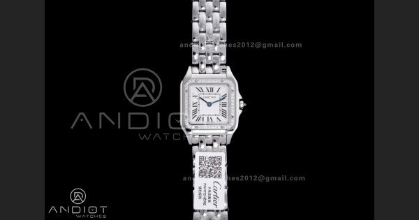 Panthère Ladies 27mm SS AF 1:1 Best Edition White Dial Diamonds Bezel on SS Bracelet Ronda Quartz