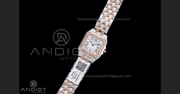 Panthère Ladies 27mm SS/RG AF 1:1 Best Edition White Dial Diamonds Bezel on SS/RG Bracelet Ronda Quartz - Image 2