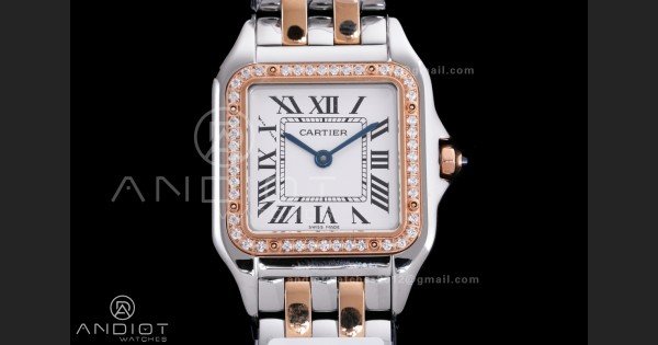 Panthère Ladies 27mm SS/RG AF 1:1 Best Edition White Dial Diamonds Bezel on SS/RG Bracelet Ronda Quartz - Image 3
