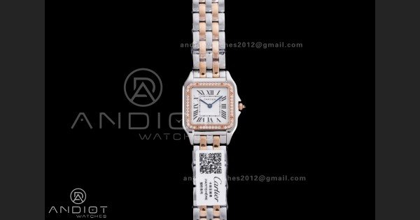 Panthère Ladies 27mm SS/RG AF 1:1 Best Edition White Dial Diamonds Bezel on SS/RG Bracelet Ronda Quartz