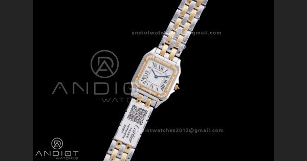 Panthère Ladies 27mm SS/YG AF 1:1 Best Edition White Dial Diamonds Bezel on SS/YG Bracelet Ronda Quartz - Image 2