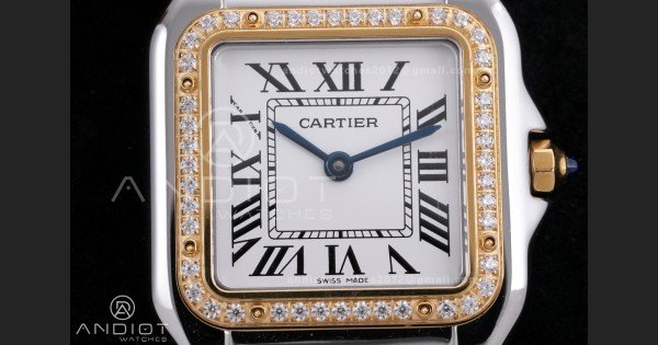 Panthère Ladies 27mm SS/YG AF 1:1 Best Edition White Dial Diamonds Bezel on SS/YG Bracelet Ronda Quartz - Image 4
