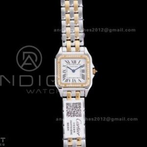 Panthère Ladies 27mm SS/YG AF 1:1 Best Edition White Dial Diamonds Bezel on SS/YG Bracelet Ronda Quartz
