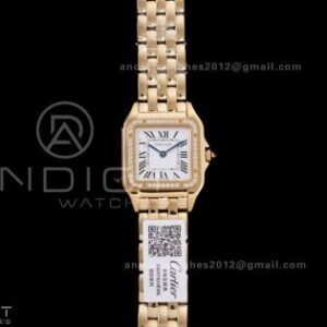 Panthère Ladies 27mm YG AF 1:1 Best Edition White Dial Diamonds Bezel on YG Bracelet Ronda Quartz