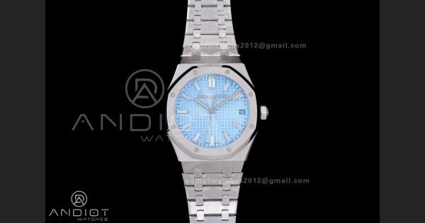 Royal Oak 41mm 15510BC SS ZF 1:1 Best Edition Ice Blue Crystal Dial on SS Bracelet SA4302 Super Clone