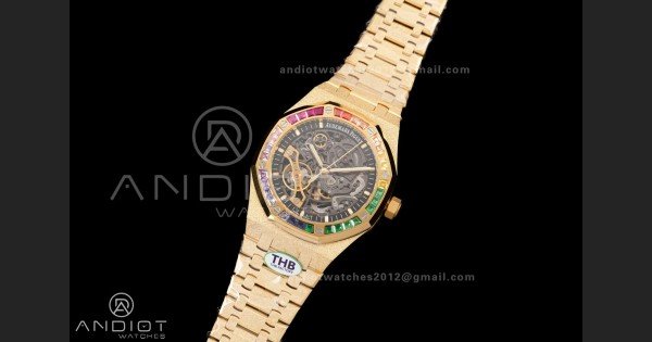 Royal Oak 41mm Frosted 15412 YG THBF 1:1 Best Edition Rainbow Bezel on RG Bracelet SA3132 V2 - Image 2