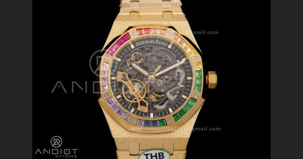 Royal Oak 41mm Frosted 15412 YG THBF 1:1 Best Edition Rainbow Bezel on RG Bracelet SA3132 V2 - Image 3