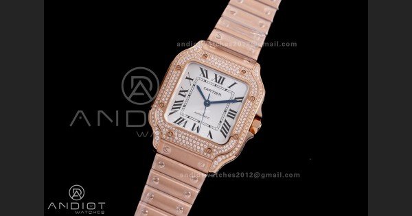Santos de Cartier 35mm BVF 1:1 Best Edition RG White Dial Diamond Bezel on YG Smart-Links Bracelet MIYOTA 9039 - Image 2
