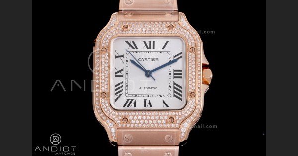 Santos de Cartier 35mm BVF 1:1 Best Edition RG White Dial Diamond Bezel on YG Smart-Links Bracelet MIYOTA 9039 - Image 3