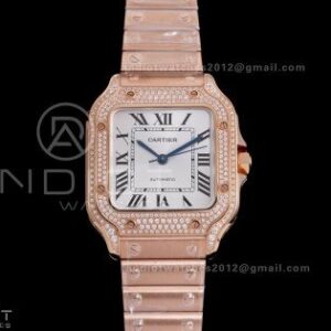 Santos de Cartier 35mm BVF 1:1 Best Edition RG White Dial Diamond Bezel on YG Smart-Links Bracelet MIYOTA 9039