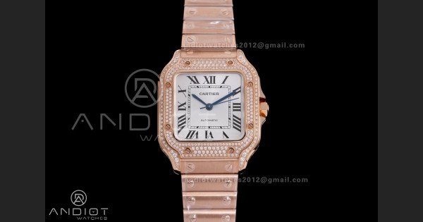 Santos de Cartier 35mm BVF 1:1 Best Edition RG White Dial Diamond Bezel on YG Smart-Links Bracelet MIYOTA 9039