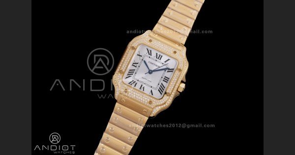 Santos de Cartier 35mm BVF 1:1 Best Edition YG White Dial Diamond Bezel on YG Smart-Links Bracelet MIYOTA 9039 - Image 2