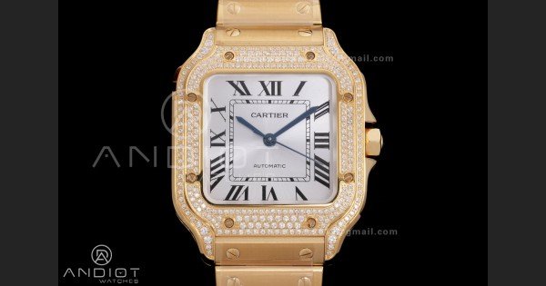 Santos de Cartier 35mm BVF 1:1 Best Edition YG White Dial Diamond Bezel on YG Smart-Links Bracelet MIYOTA 9039 - Image 3