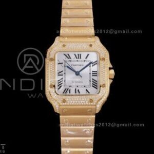 Santos de Cartier 35mm BVF 1:1 Best Edition YG White Dial Diamond Bezel on YG Smart-Links Bracelet MIYOTA 9039