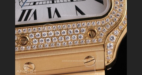 Santos de Cartier 35mm BVF 1:1 Best Edition YG White Dial Diamond Bezel on YG Smart-Links Bracelet MIYOTA 9039 - Image 7