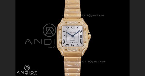 Santos de Cartier 35mm BVF 1:1 Best Edition YG White Dial Diamond Bezel on YG Smart-Links Bracelet MIYOTA 9039