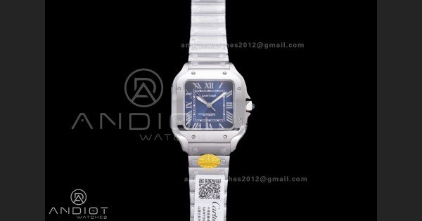 Santos de Cartier 35mm SS AF 1:1 Best Edition Blue Dial on SS SmartLinks Bracelet MIYOTA 9015