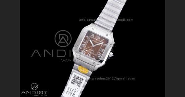 Santos de Cartier 35mm SS AF 1:1 Best Edition Brown Dial on SS SmartLinks Bracelet MIYOTA 9015 - Image 2