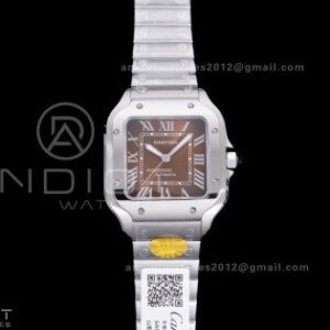 Santos de Cartier 35mm SS AF 1:1 Best Edition Brown Dial on SS SmartLinks Bracelet MIYOTA 9015