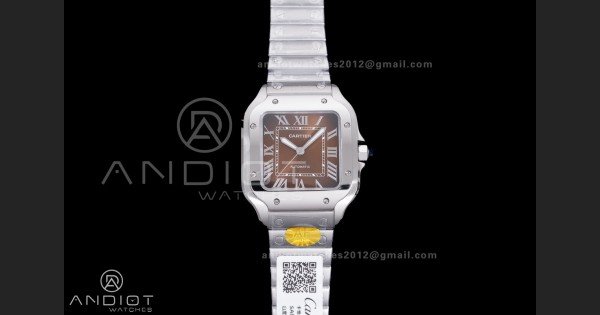 Santos de Cartier 35mm SS AF 1:1 Best Edition Brown Dial on SS SmartLinks Bracelet MIYOTA 9015