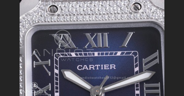Santos de Cartier 35mm SS AF 1:1 Best Edition Full Diamond Bezel Blue Dial on SS SmartLinks Bracelet MIYOTA 9015 - Image 4