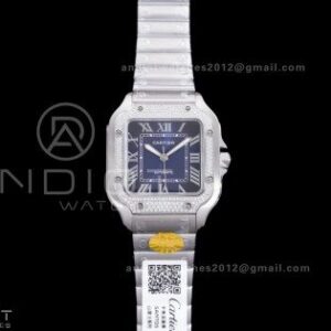 Santos de Cartier 35mm SS AF 1:1 Best Edition Full Diamond Bezel Blue Dial on SS SmartLinks Bracelet MIYOTA 9015