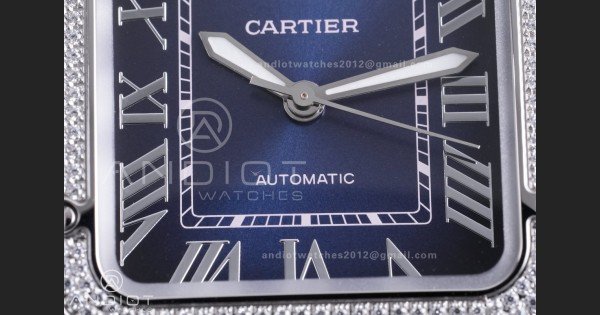 Santos de Cartier 35mm SS AF 1:1 Best Edition Full Diamond Bezel Blue Dial on SS SmartLinks Bracelet MIYOTA 9015 - Image 5