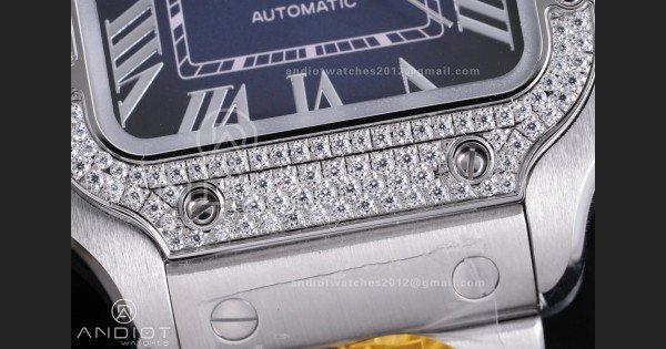 Santos de Cartier 35mm SS AF 1:1 Best Edition Full Diamond Bezel Blue Dial on SS SmartLinks Bracelet MIYOTA 9015 - Image 6
