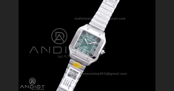Santos de Cartier 35mm SS AF 1:1 Best Edition Green Dial on SS SmartLinks Bracelet MIYOTA 9015 - Image 2