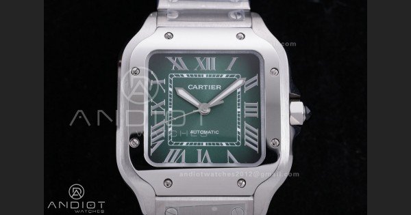 Santos de Cartier 35mm SS AF 1:1 Best Edition Green Dial on SS SmartLinks Bracelet MIYOTA 9015 - Image 3