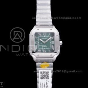 Santos de Cartier 35mm SS AF 1:1 Best Edition Green Dial on SS SmartLinks Bracelet MIYOTA 9015