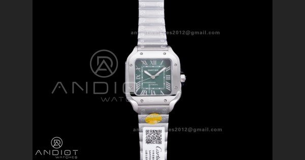 Santos de Cartier 35mm SS AF 1:1 Best Edition Green Dial on SS SmartLinks Bracelet MIYOTA 9015