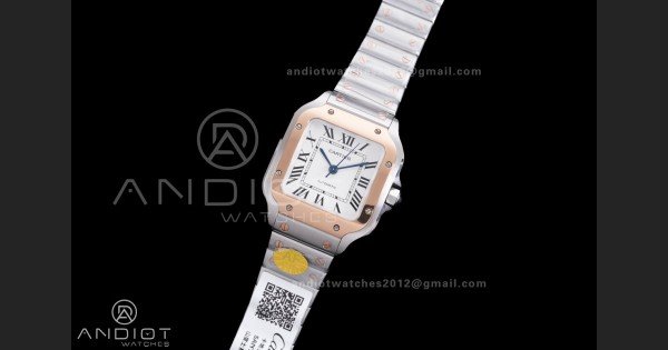 Santos de Cartier 35mm SS/RG AF 1:1 Best Edition White Dial on SS SmartLinks Bracelet MIYOTA 9015 - Image 2