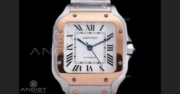 Santos de Cartier 35mm SS/RG AF 1:1 Best Edition White Dial on SS SmartLinks Bracelet MIYOTA 9015 - Image 3