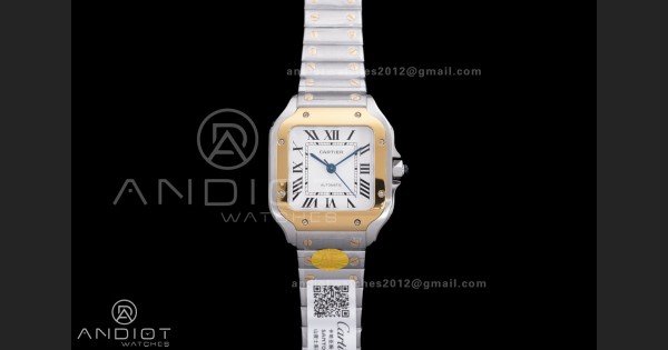Santos de Cartier 35mm SS/YG AF 1:1 Best Edition White Dial on SS SmartLinks Bracelet MIYOTA 9015