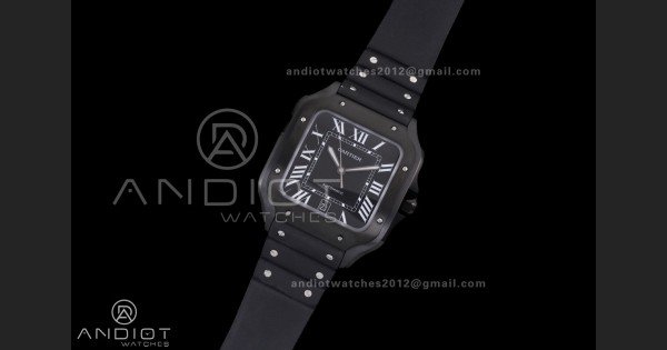Santos de Cartier 40mm PVD BVF 1:1 Best Edition Black Dial on Black Leather Strap MIYOTA 9015 - Image 2