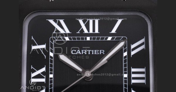 Santos de Cartier 40mm PVD BVF 1:1 Best Edition Black Dial on Black Leather Strap MIYOTA 9015 - Image 4