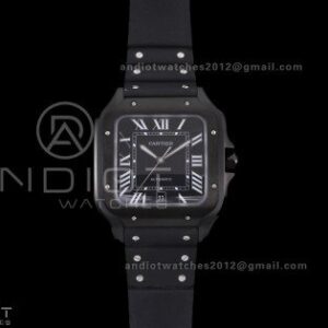 Santos de Cartier 40mm PVD BVF 1:1 Best Edition Black Dial on Black Leather Strap MIYOTA 9015